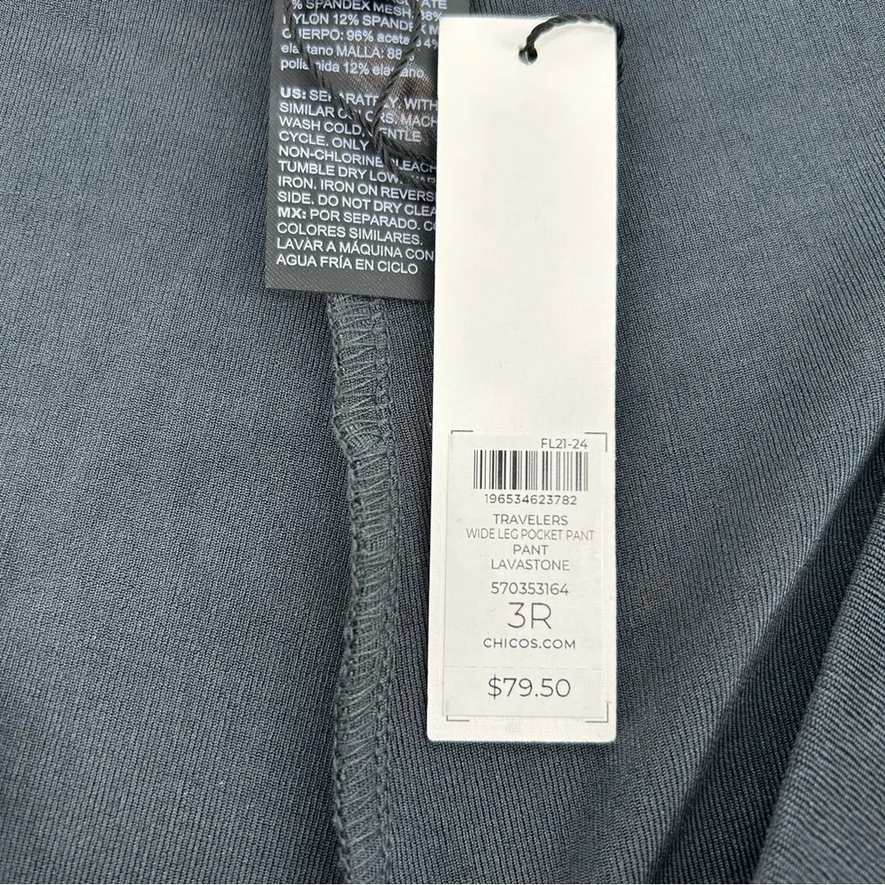 NWT Chico’s Travelers Wide Leg Pocket Pants in Lavastone Size 3R XL Regular - Picture 13 of 13